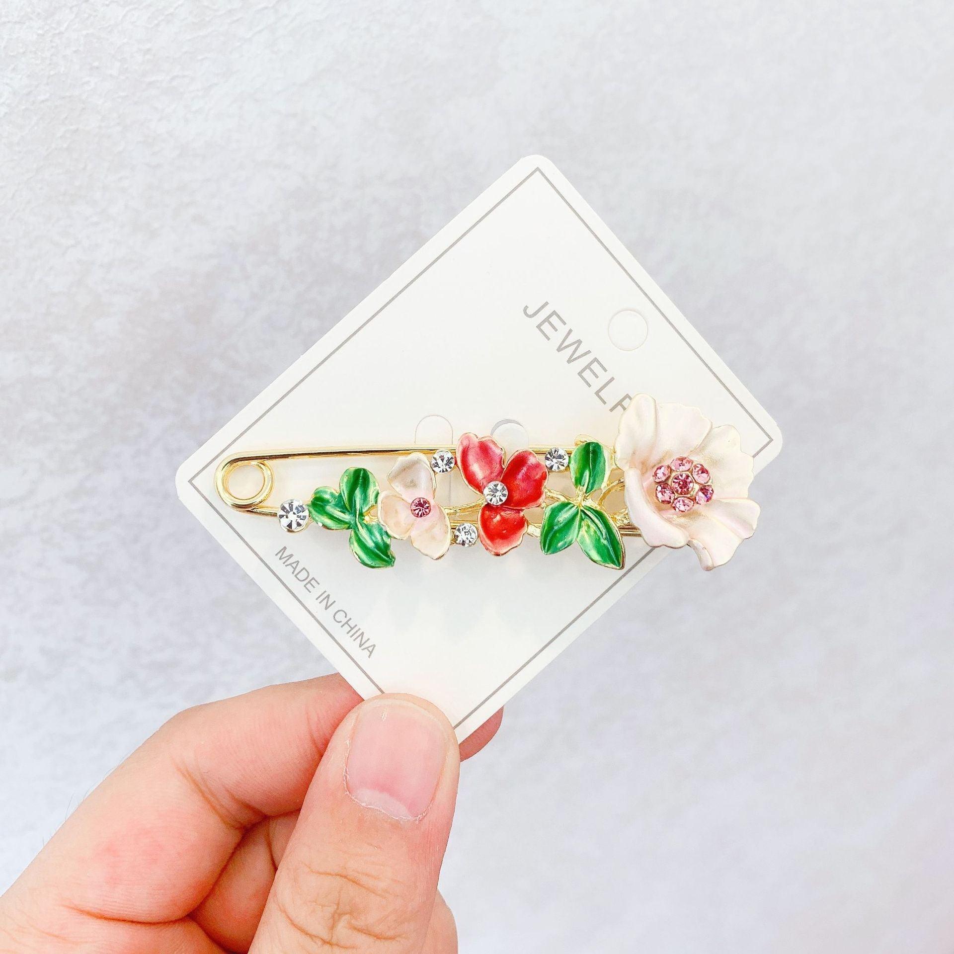 Épingles de Sûreté Haut de Gamme pour Femmes Broche Fleur Strass Cristal Épingles de Sûreté Accessoires Bijoux Femme Clips Boucles pour Hijab Foulard