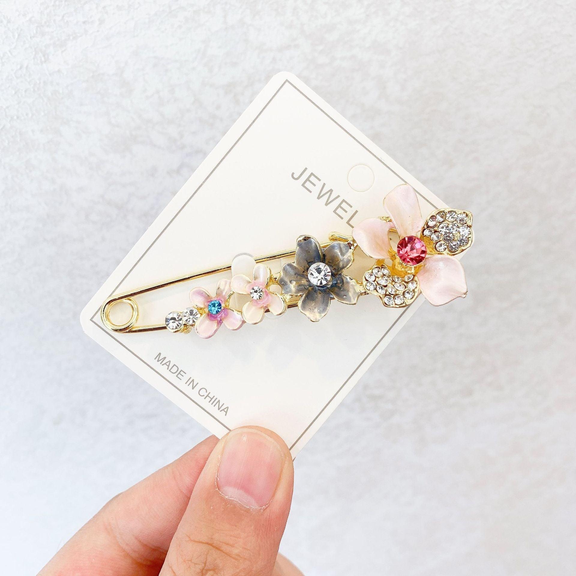 Épingles de Sûreté Haut de Gamme pour Femmes Broche Fleur Strass Cristal Épingles de Sûreté Accessoires Bijoux Femme Clips Boucles pour Hijab Foulard