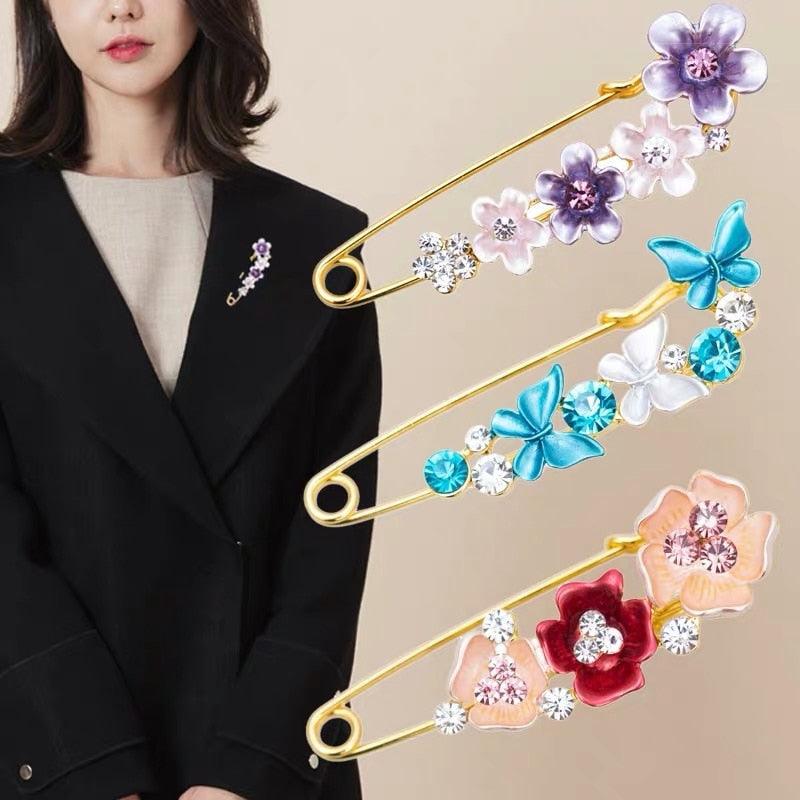 Épingles de Sûreté Haut de Gamme pour Femmes Broche Fleur Strass Cristal Épingles de Sûreté Accessoires Bijoux Femme Clips Boucles pour Hijab Foulard