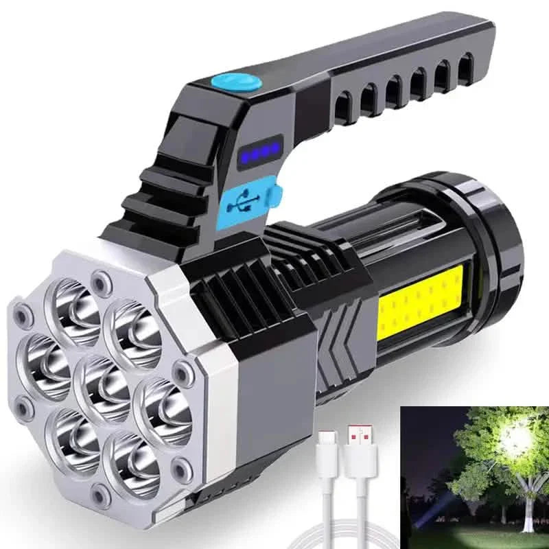Lampe torche portable COB 7 LED - Rechargeable, portative et résistante à l'eau avec chargement USB