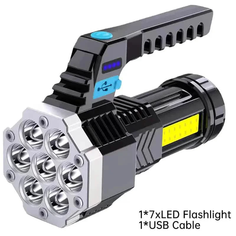 Lampe torche portable COB 7 LED - Rechargeable, portative et résistante à l'eau avec chargement USB