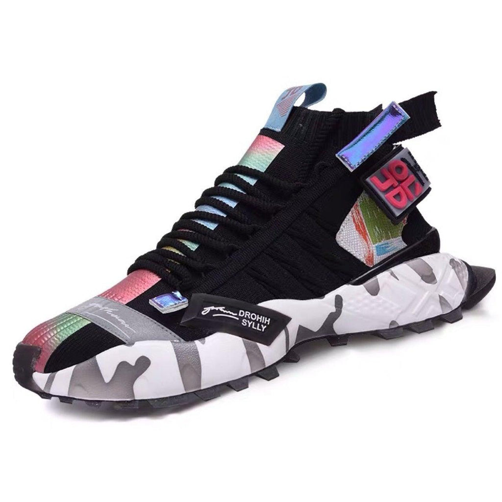 Baskets montantes de haute qualité pour hommes Plateforme Chaussures respirantes et confortables Style épais Chaussures à enfiler en tricot Respirantes Chaussures de marche décontractées pour hommes Baskets modernes et élégantes