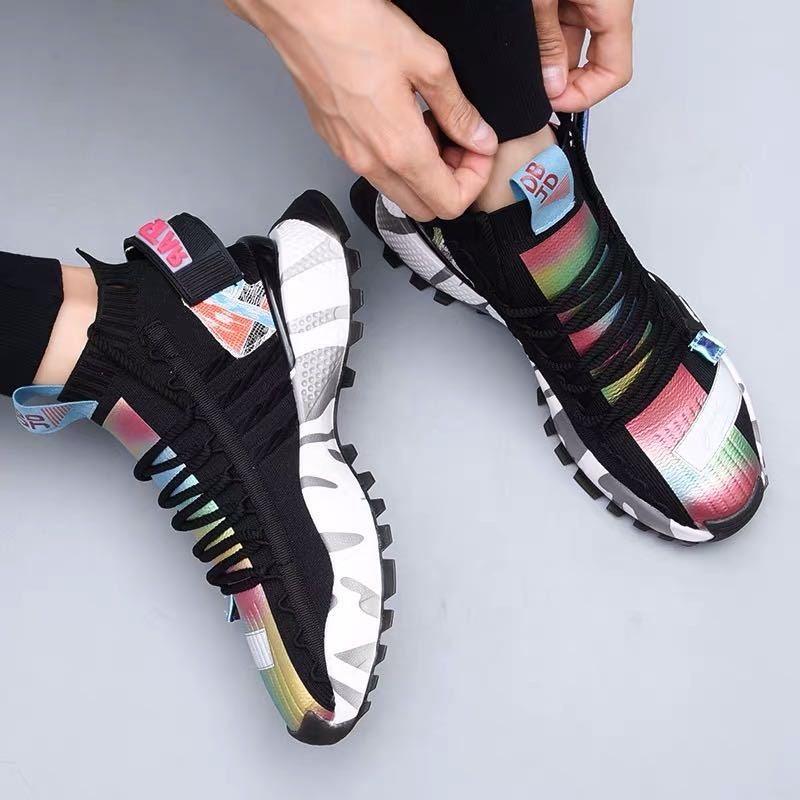 Baskets montantes de haute qualité pour hommes Plateforme Chaussures respirantes et confortables Style épais Chaussures à enfiler en tricot Respirantes Chaussures de marche décontractées pour hommes Baskets modernes et élégantes