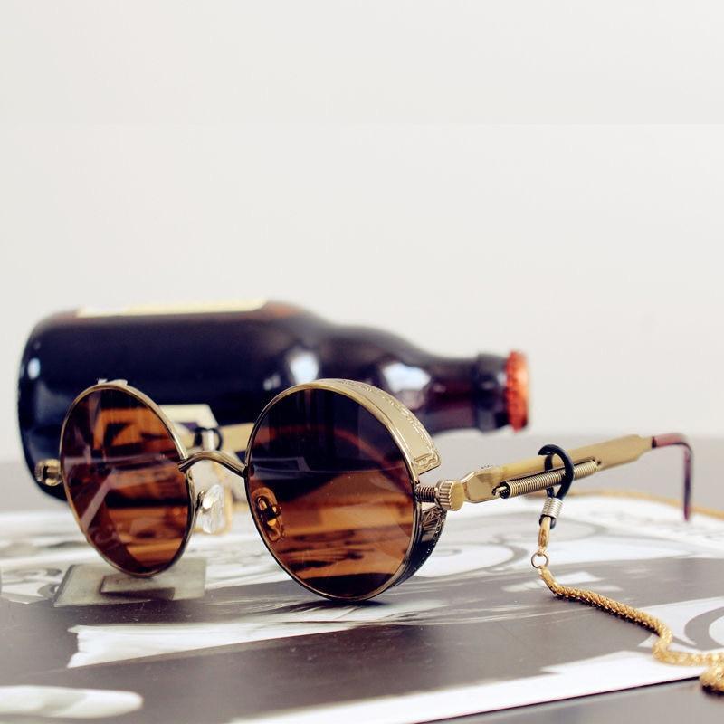 Lunettes de soleil de luxe et de designer avec monture en cercle métallique de haute qualité pour hommes et femmes, nouveau style rétro, monture métallique ronde UV400