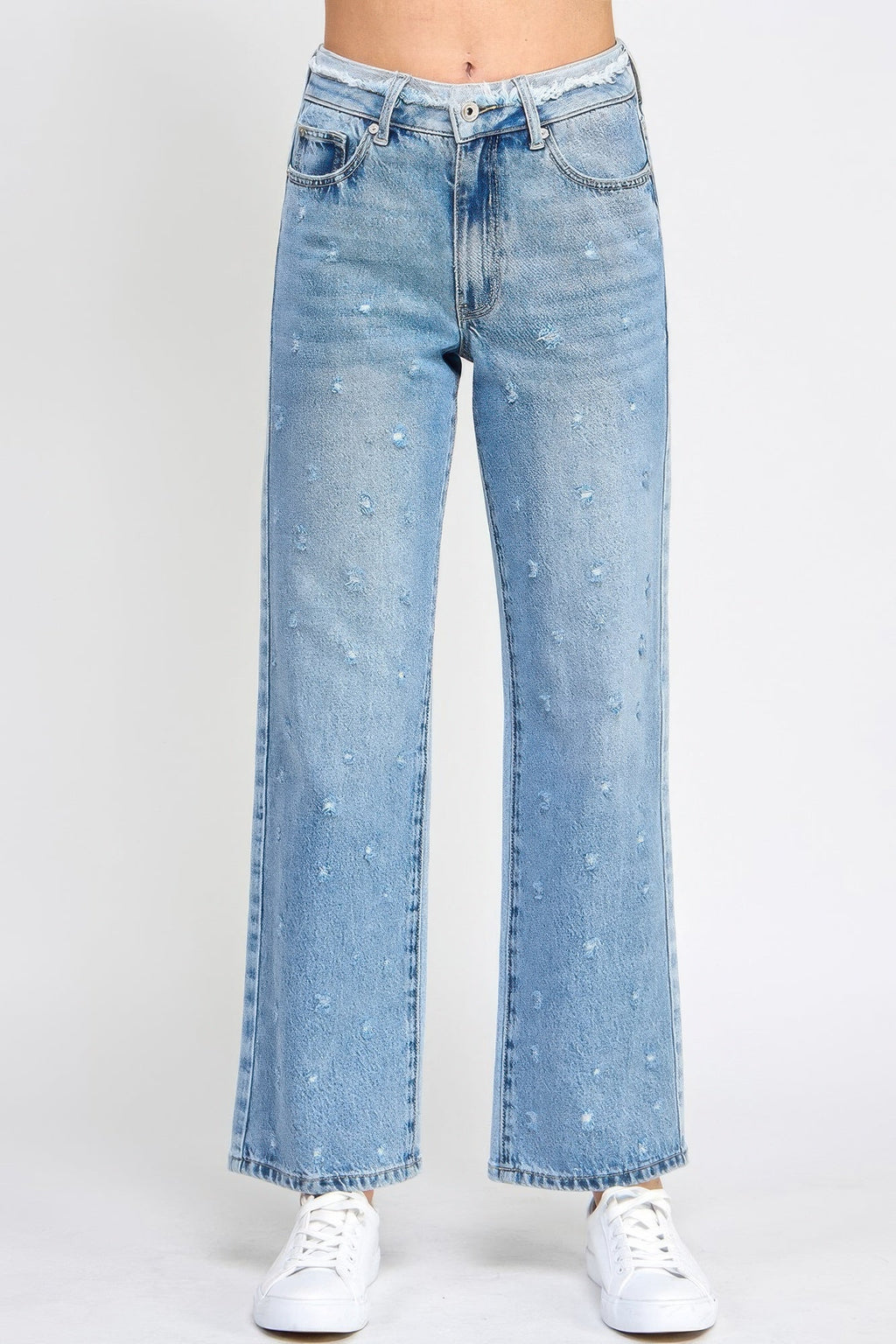 Jean papa taille haute avec taille à franges