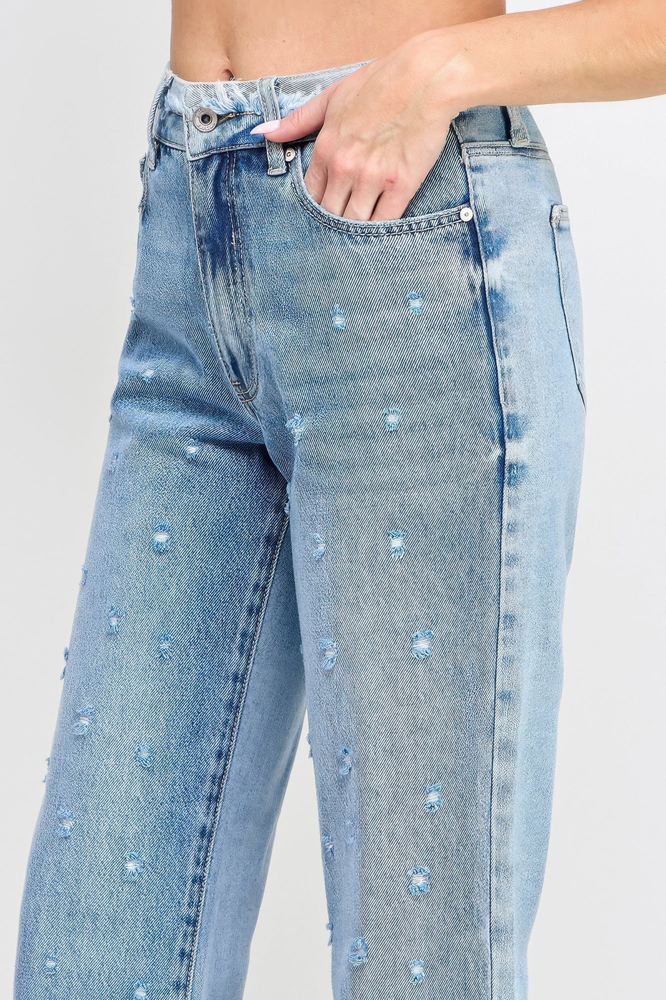 Jean papa taille haute avec taille à franges