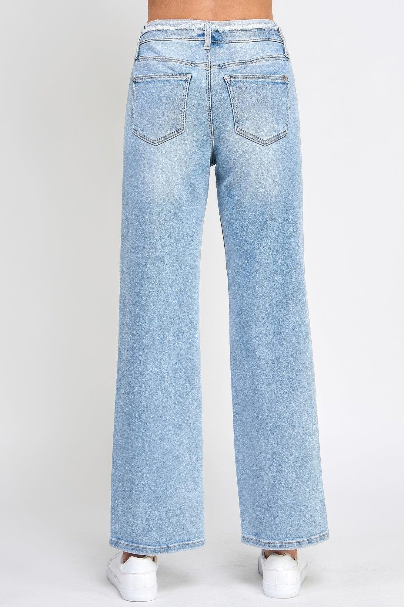 Jean papa taille haute avec taille à franges
