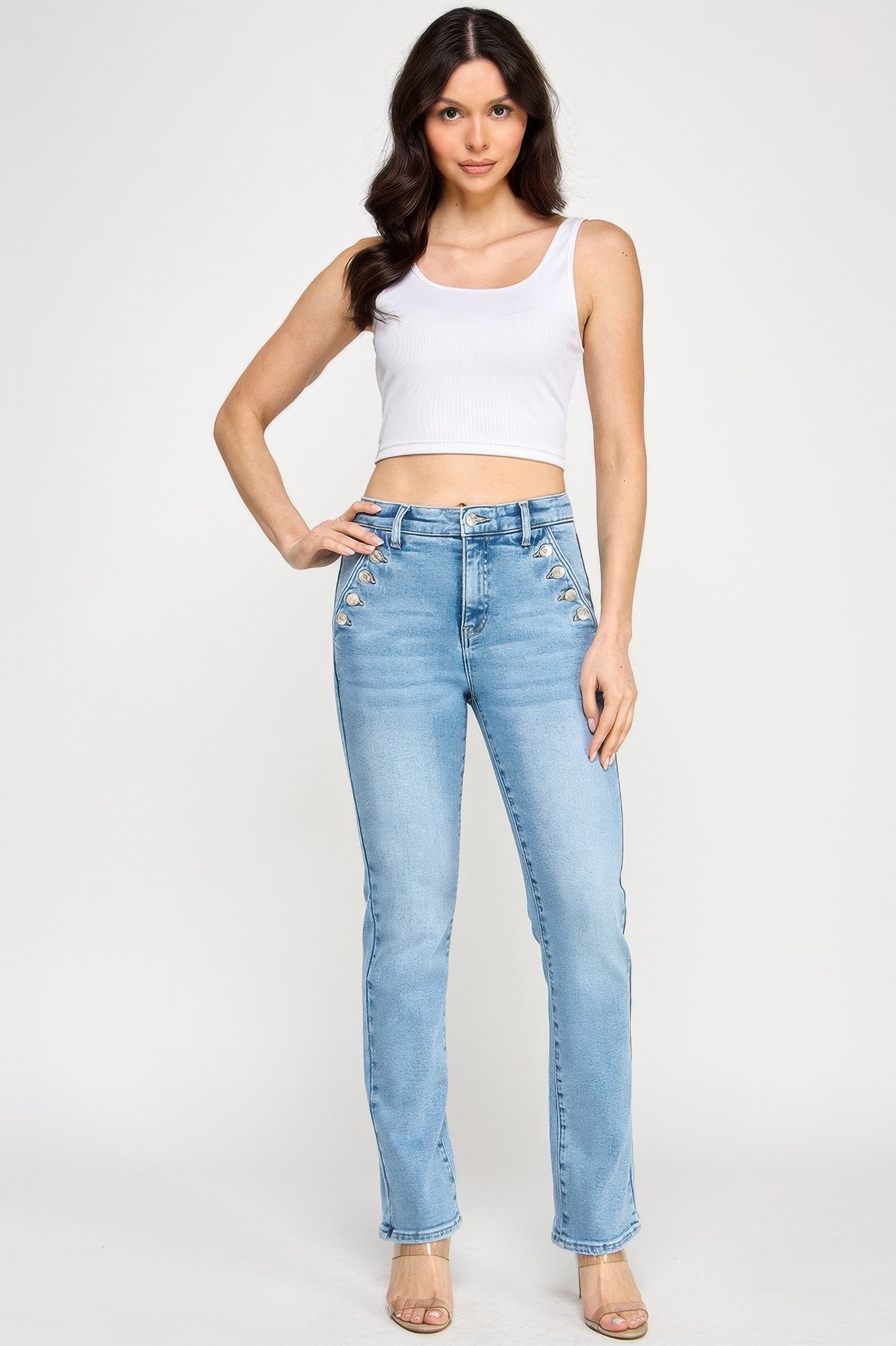 Taille haute droite avec poche boutonnée