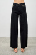 Jean droit taille haute avec coutures apparentes devant