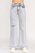 Jean large taille haute gris délavé