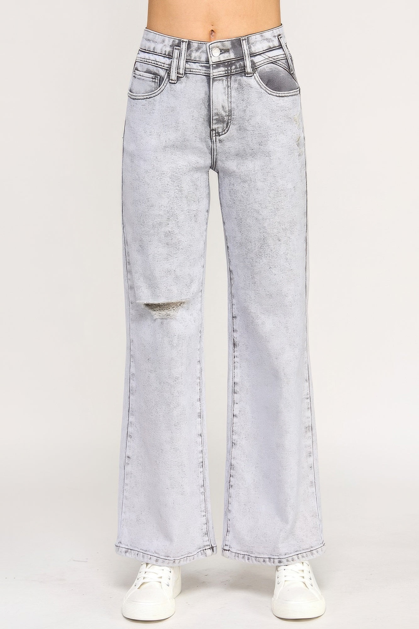 Jean large taille haute gris délavé