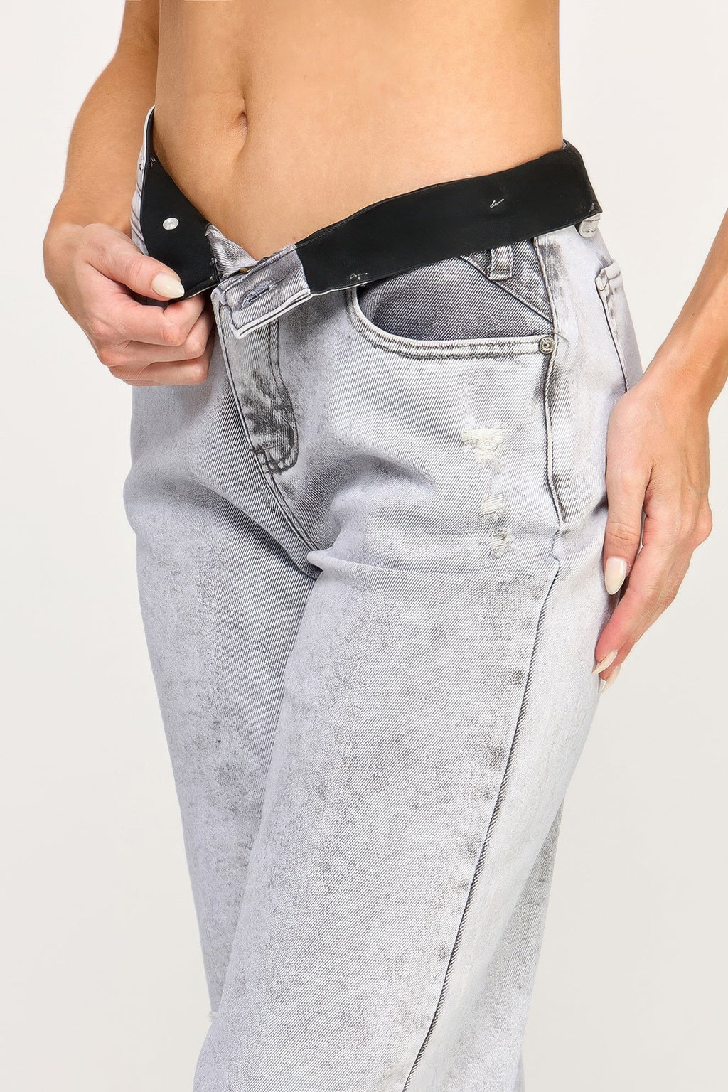 Jean large taille haute gris délavé