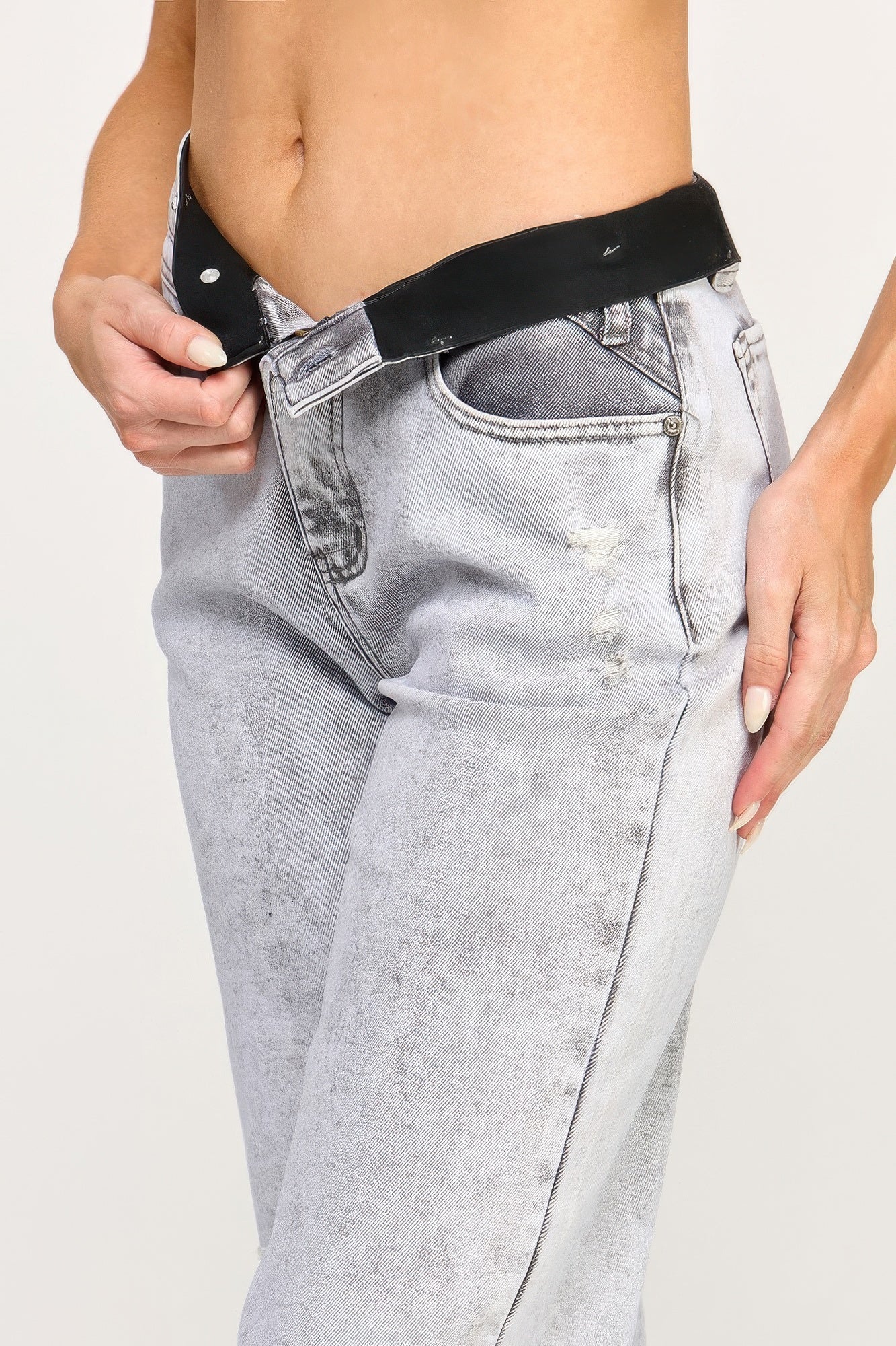 Jean large taille haute gris délavé