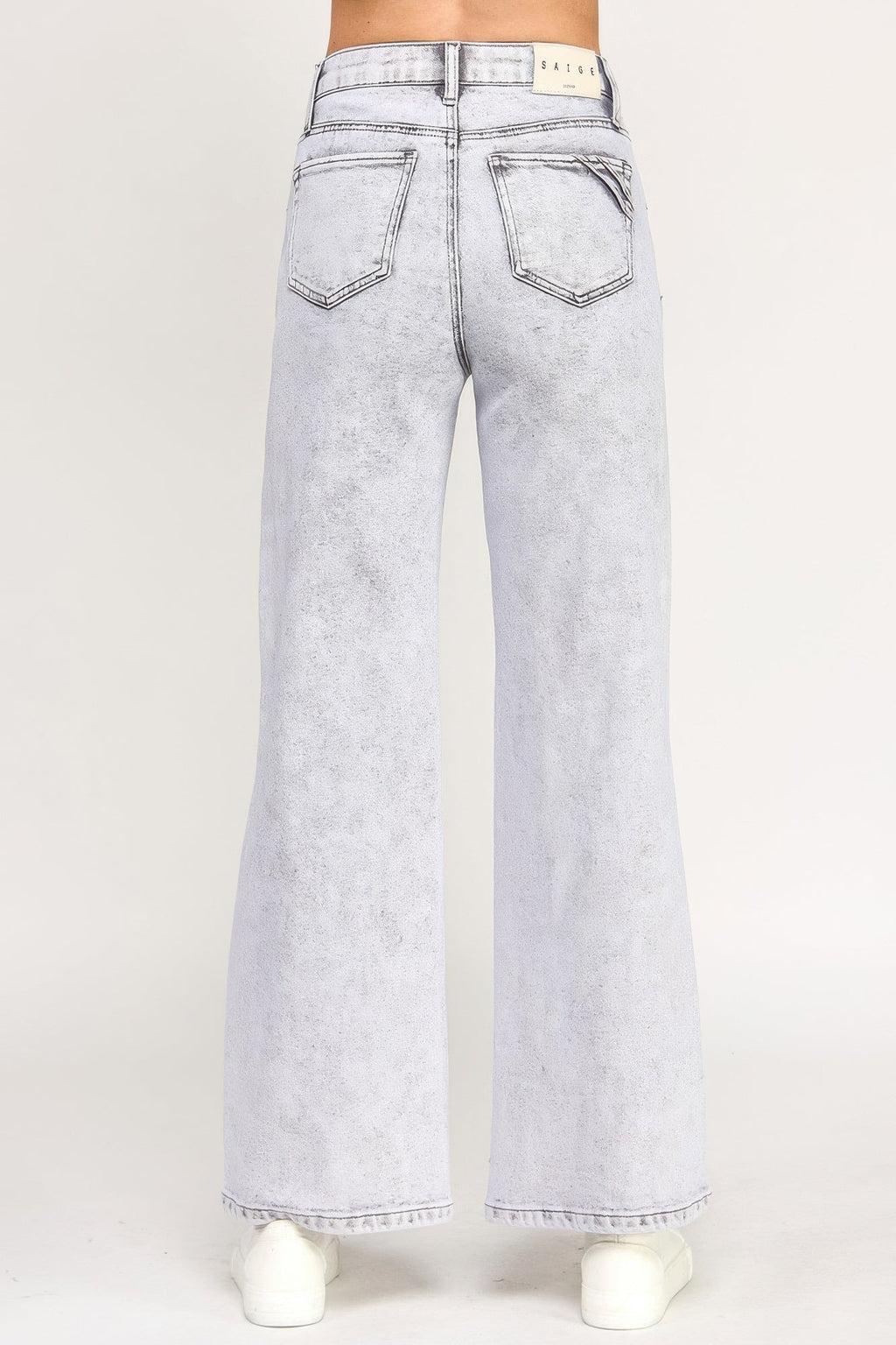 Jean large taille haute gris délavé