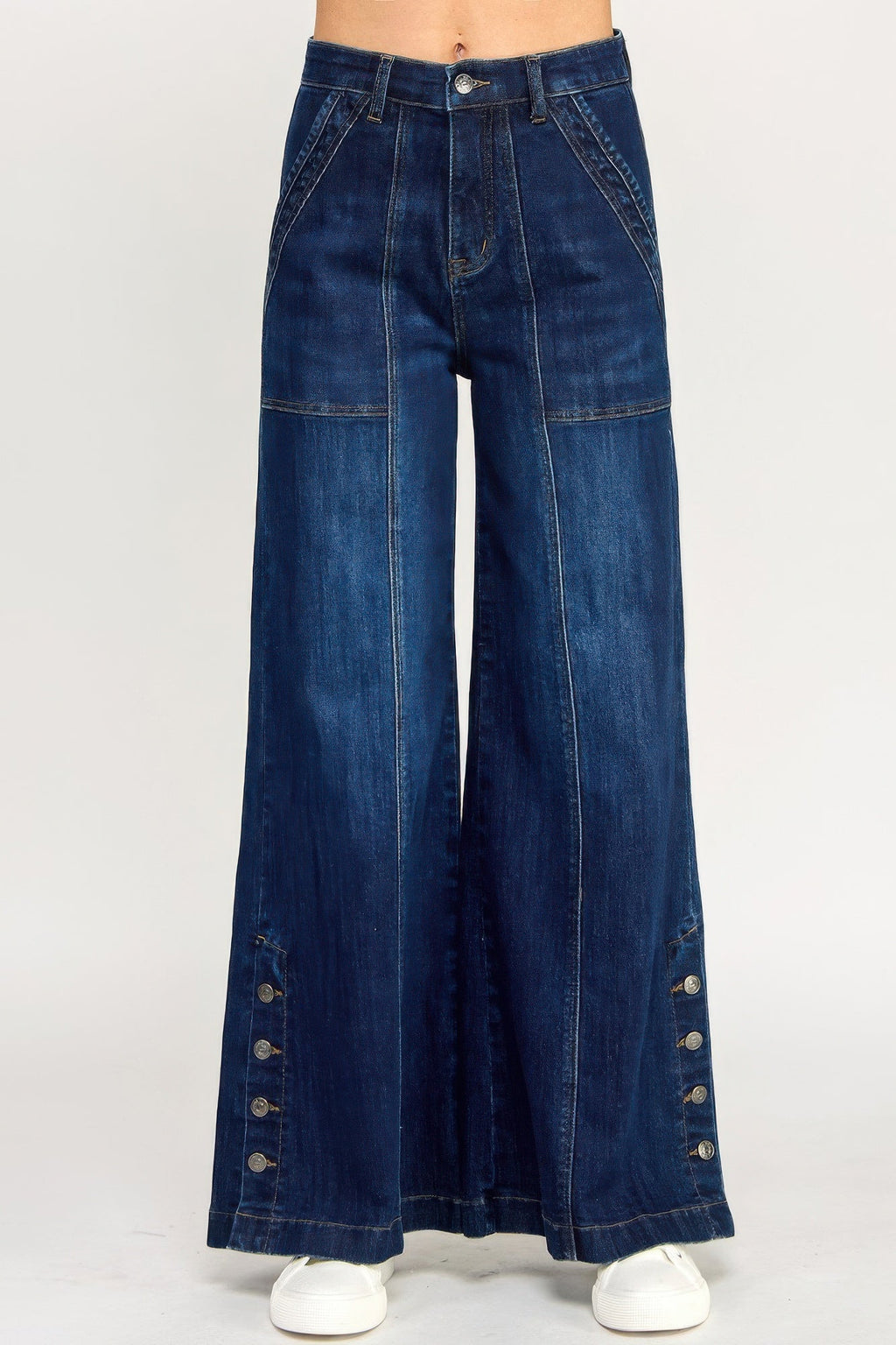 Taille Haute Jambe Large Fendue Boutonnée