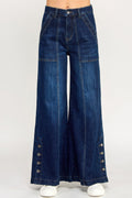Taille Haute Jambe Large Fendue Boutonnée