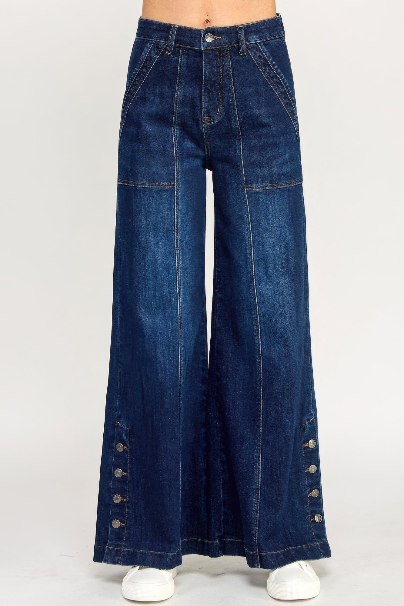 Taille Haute Jambe Large Fendue Boutonnée