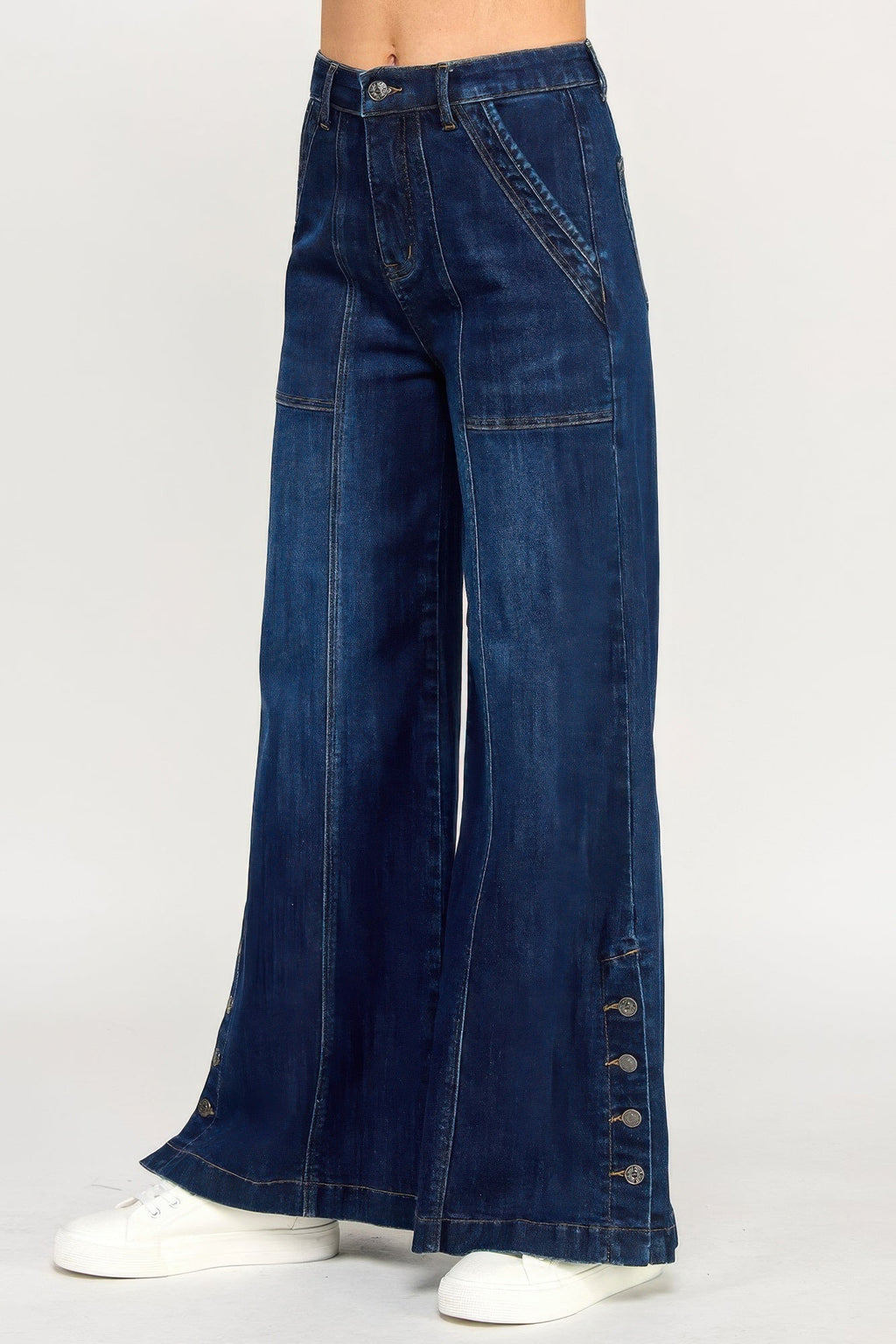 Taille Haute Jambe Large Fendue Boutonnée