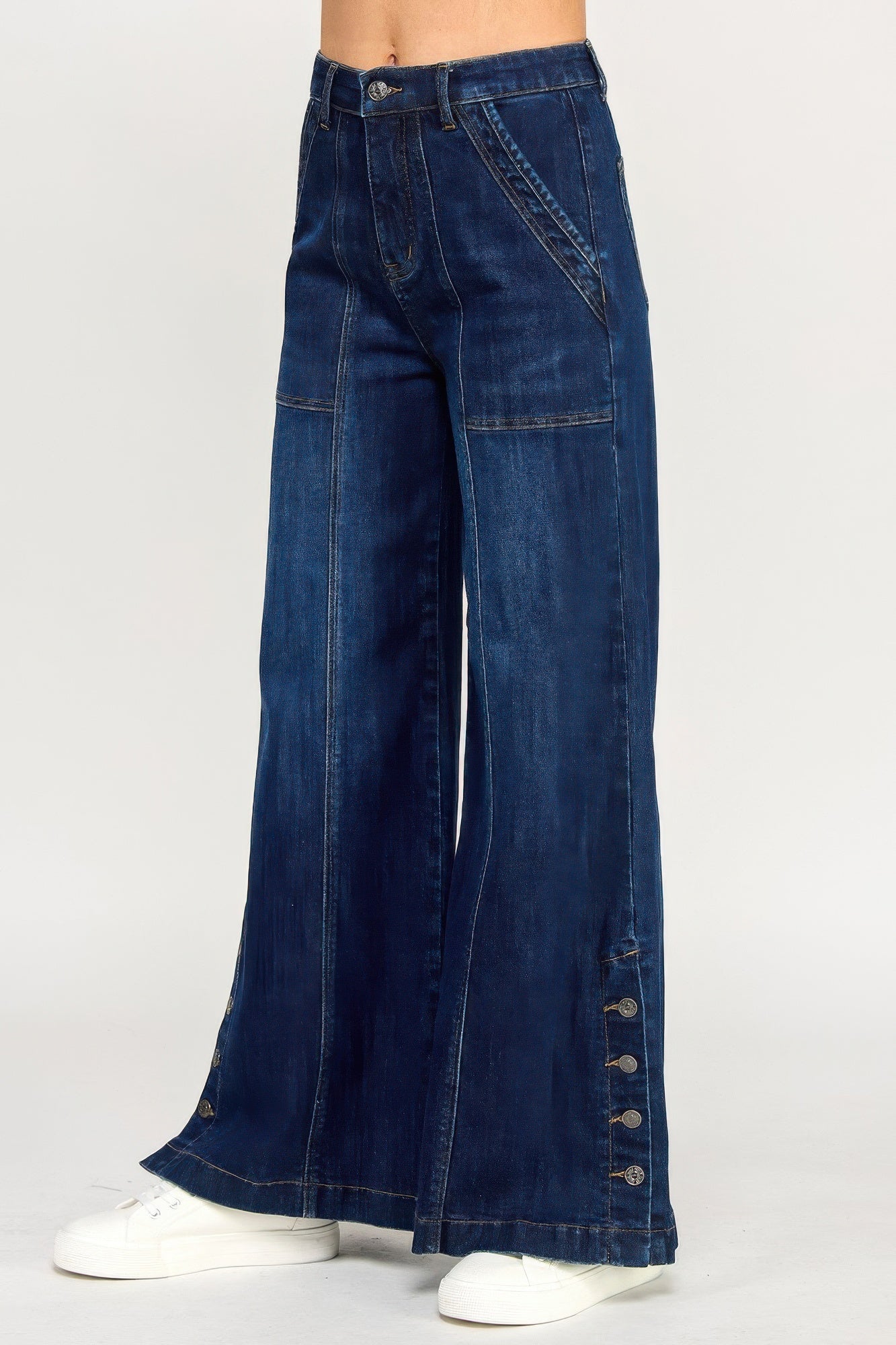 Taille Haute Jambe Large Fendue Boutonnée