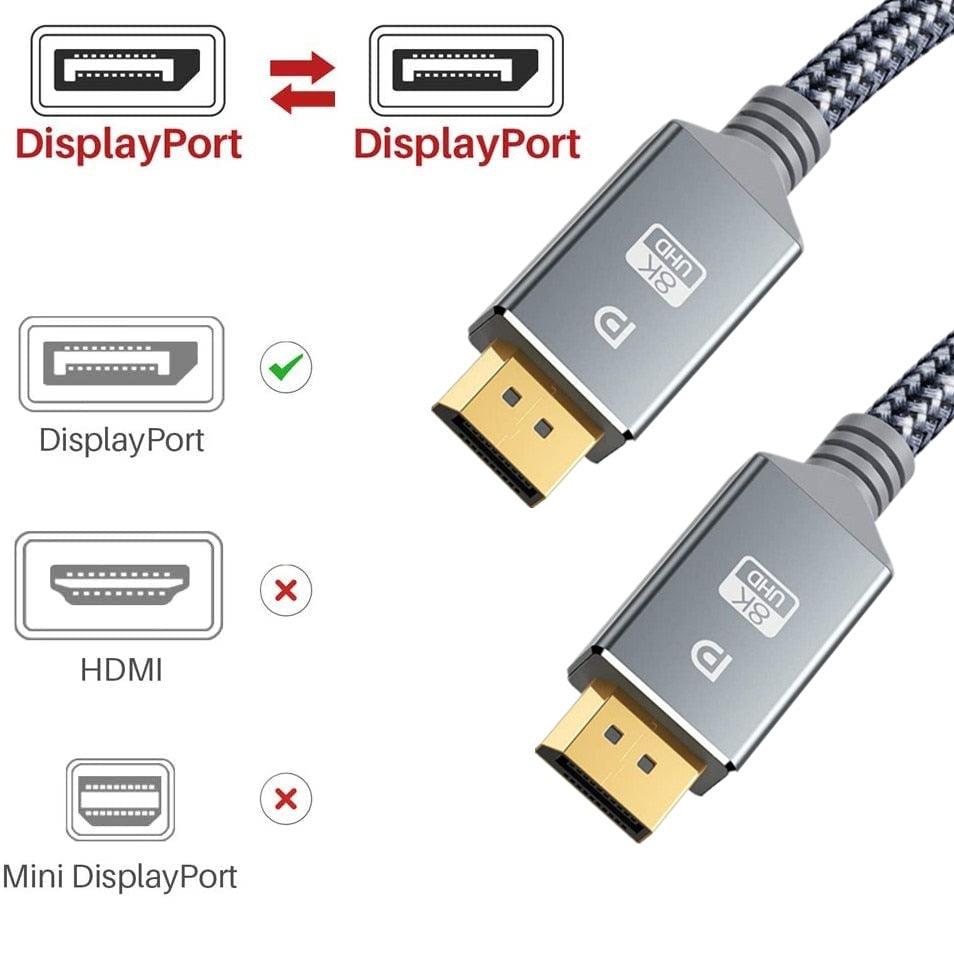 Câble DP TV DisplayPort Grande Vitesse Audio Vidéo 8K Compatible PC et Ordinateur Portable Projecteur Portable DP1.2 DP1.4 Câble Léger