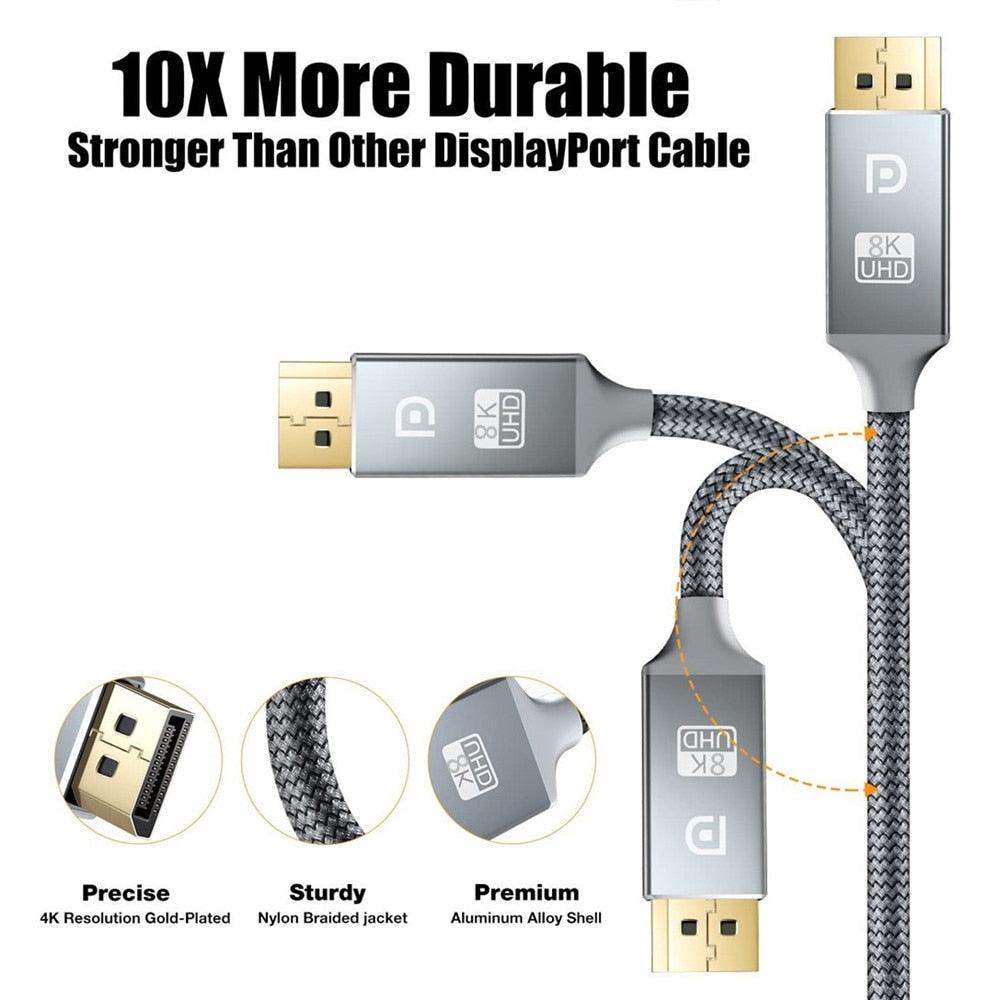 Câble DP TV DisplayPort Grande Vitesse Audio Vidéo 8K Compatible PC et Ordinateur Portable Projecteur Portable DP1.2 DP1.4 Câble Léger
