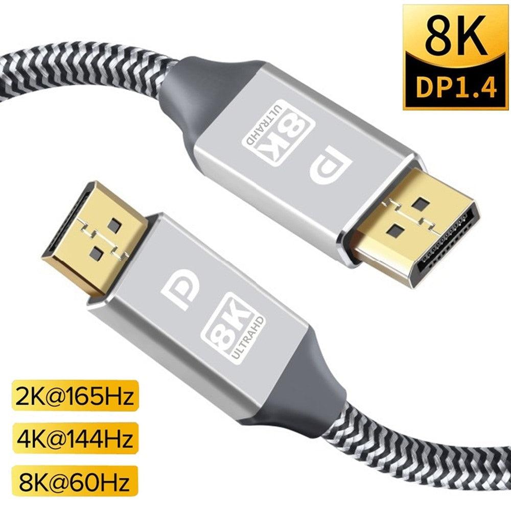 Câble DP TV DisplayPort Grande Vitesse Audio Vidéo 8K Compatible PC et Ordinateur Portable Projecteur Portable DP1.2 DP1.4 Câble Léger