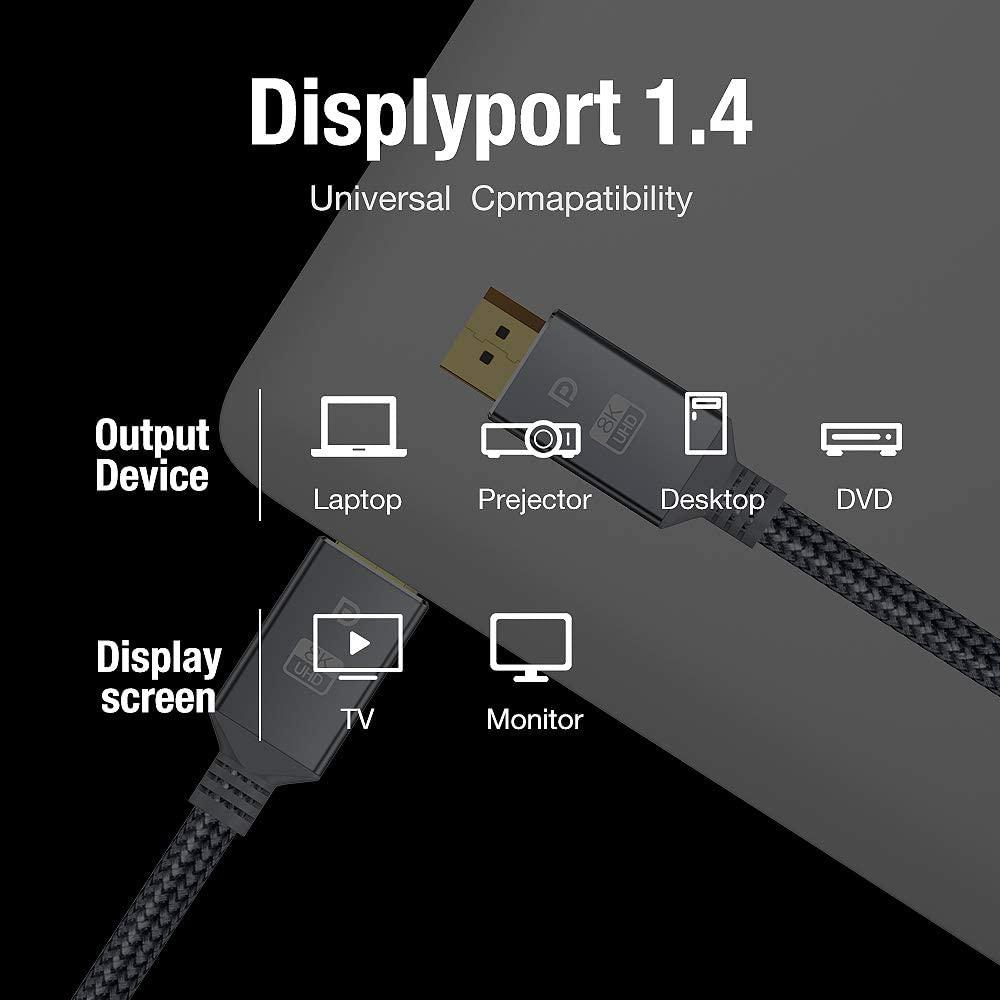 Câble DP TV DisplayPort Grande Vitesse Audio Vidéo 8K Compatible PC et Ordinateur Portable Projecteur Portable DP1.2 DP1.4 Câble Léger