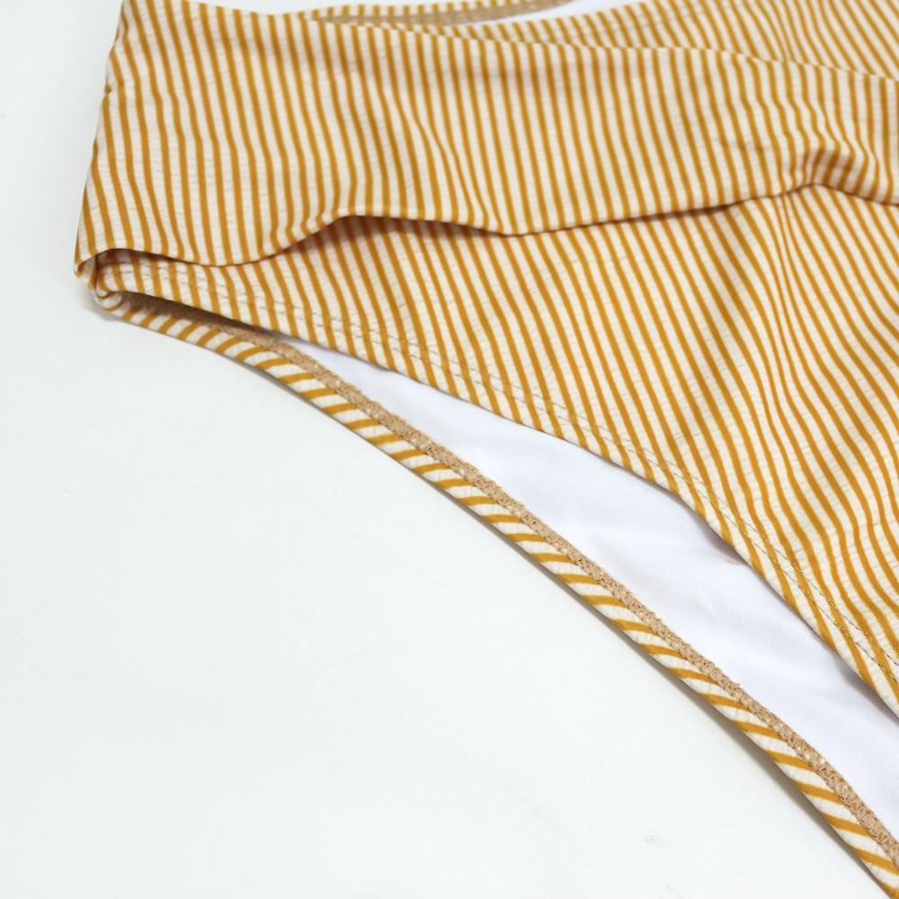 Ensemble bikini taille haute avec ceinture, maillot de bain rayé, bandeau noué devant, vêtements de plage pour femmes, maillot de bain, ensemble bikini rayé push-up amovible et rembourré, maillot de bain deux pièces