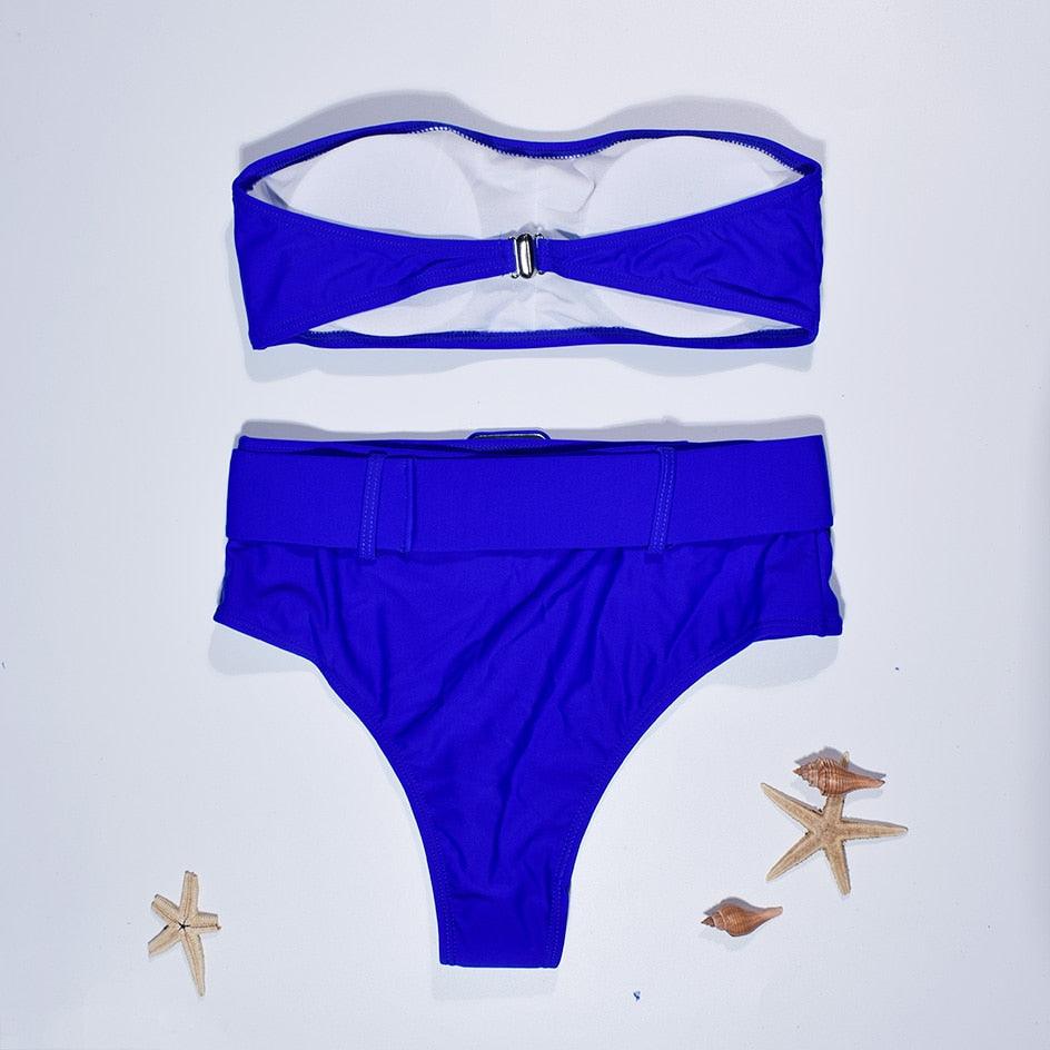 Maillot de Bain Femme Taille Haute Bikini Noir Maillot de Bain Femme Maillot de Bain Jambe Haute Ensemble Bikini Femme Taille Haute Bandeau Bikini sans Bretelles 2 Pièces Maillots de Bain Attachés Maillots de Bain pour Femme
