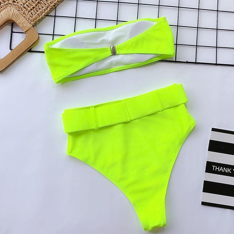 Maillot de Bain Femme Taille Haute Bikini Noir Maillot de Bain Femme Maillot de Bain Jambe Haute Ensemble Bikini Femme Taille Haute Bandeau Bikini sans Bretelles 2 Pièces Maillots de Bain Attachés Maillots de Bain pour Femme