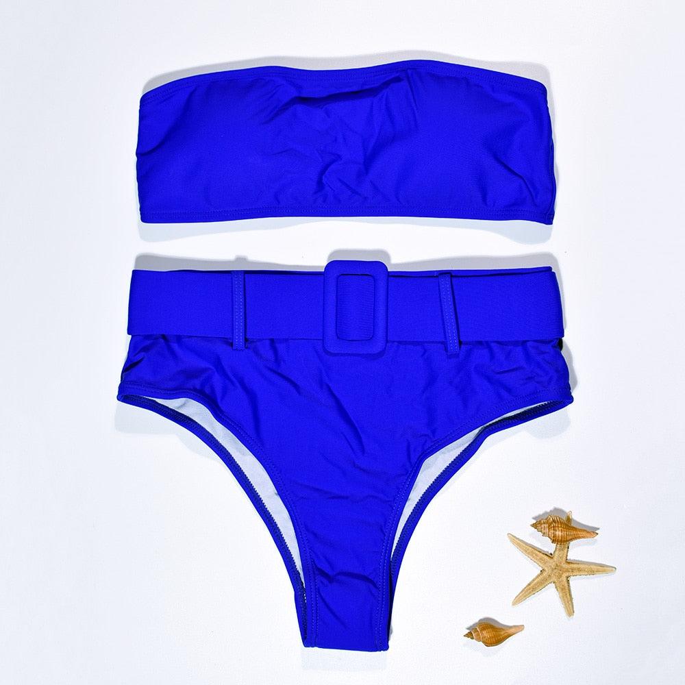 Maillot de Bain Femme Taille Haute Bikini Noir Maillot de Bain Femme Maillot de Bain Jambe Haute Ensemble Bikini Femme Taille Haute Bandeau Bikini sans Bretelles 2 Pièces Maillots de Bain Attachés Maillots de Bain pour Femme