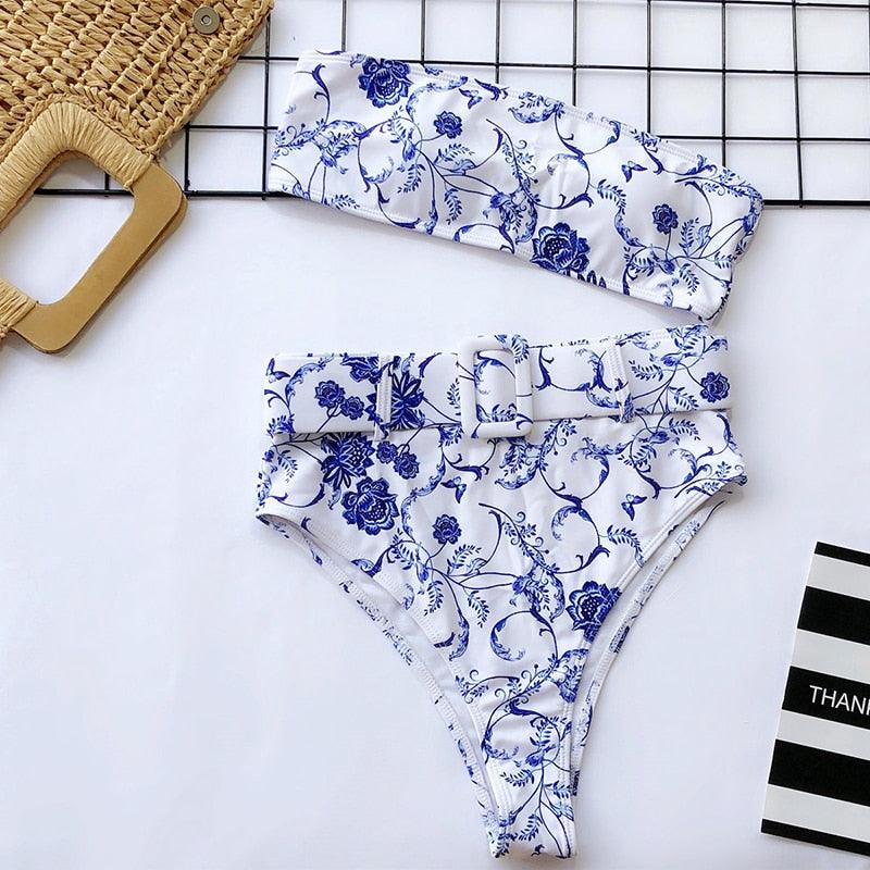 Maillot de Bain Femme Taille Haute Bikini Noir Maillot de Bain Femme Maillot de Bain Jambe Haute Ensemble Bikini Femme Taille Haute Bandeau Bikini sans Bretelles 2 Pièces Maillots de Bain Attachés Maillots de Bain pour Femme