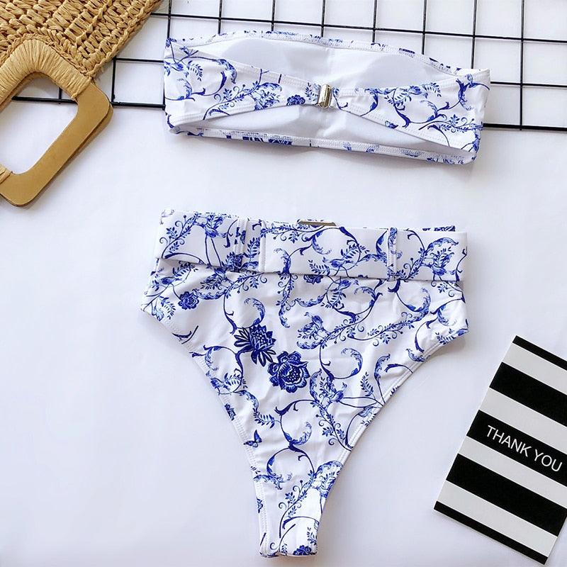 Maillot de Bain Femme Taille Haute Bikini Noir Maillot de Bain Femme Maillot de Bain Jambe Haute Ensemble Bikini Femme Taille Haute Bandeau Bikini sans Bretelles 2 Pièces Maillots de Bain Attachés Maillots de Bain pour Femme
