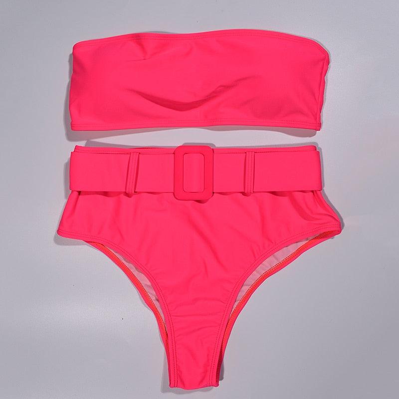 Maillot de Bain Femme Taille Haute Bikini Noir Maillot de Bain Femme Maillot de Bain Jambe Haute Ensemble Bikini Femme Taille Haute Bandeau Bikini sans Bretelles 2 Pièces Maillots de Bain Attachés Maillots de Bain pour Femme