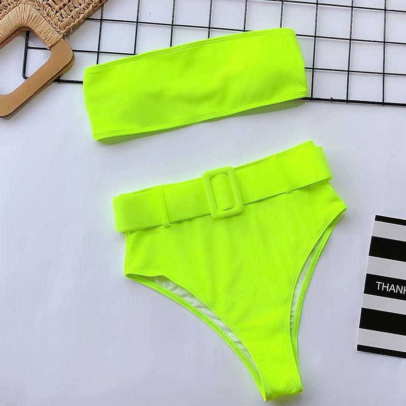 Maillot de Bain Femme Taille Haute Bikini Noir Maillot de Bain Femme Maillot de Bain Jambe Haute Ensemble Bikini Femme Taille Haute Bandeau Bikini sans Bretelles 2 Pièces Maillots de Bain Attachés Maillots de Bain pour Femme