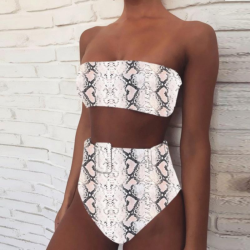 Maillot de Bain Femme Taille Haute Bikini Noir Maillot de Bain Femme Maillot de Bain Jambe Haute Ensemble Bikini Femme Taille Haute Bandeau Bikini sans Bretelles 2 Pièces Maillots de Bain Attachés Maillots de Bain pour Femme