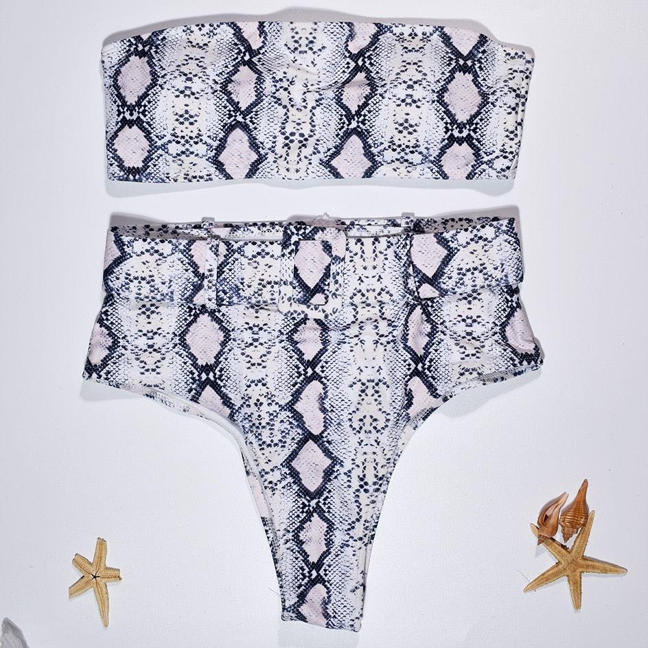 Maillot de Bain Femme Taille Haute Bikini Noir Maillot de Bain Femme Maillot de Bain Jambe Haute Ensemble Bikini Femme Taille Haute Bandeau Bikini sans Bretelles 2 Pièces Maillots de Bain Attachés Maillots de Bain pour Femme