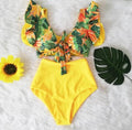Maillot de bain bikini taille haute à volants pour femme, imprimé, maillot de bain push-up, grandes tailles, maillot de bain de plage floral, bikinis pour adolescentes