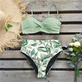 Ensemble bikini taille haute femme Bikini floral Maillot de bain femme Bikini taille haute Dos nu Maillot de bain deux pièces Gainant Maillot de bain push-up Maillot de bain vintage à col licou Femme Maillot de bain vert