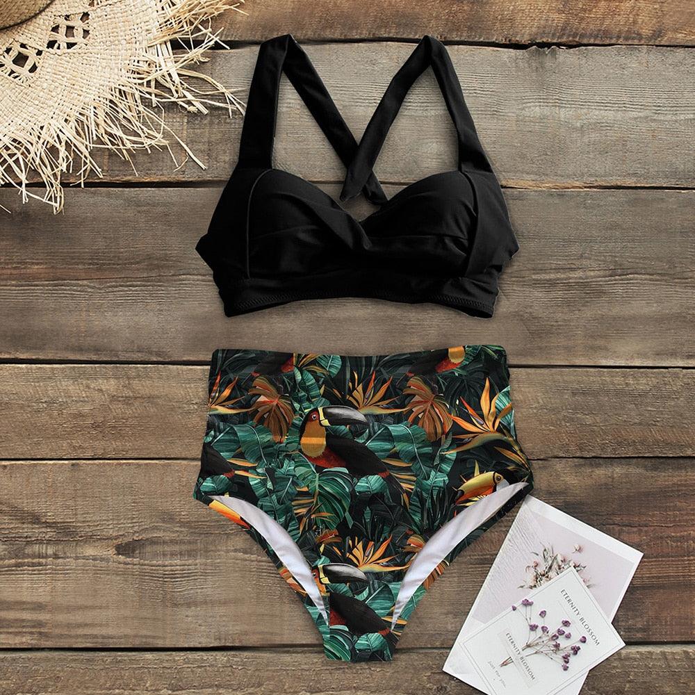 Maillots de bain taille haute, nouveau maillot de bain licou pour femme, ensemble bikini femme imprimé, maillot de bain d'été deux pièces pour femme, maillots de bain taille haute avec bas de bikini à licou et à enrouler.