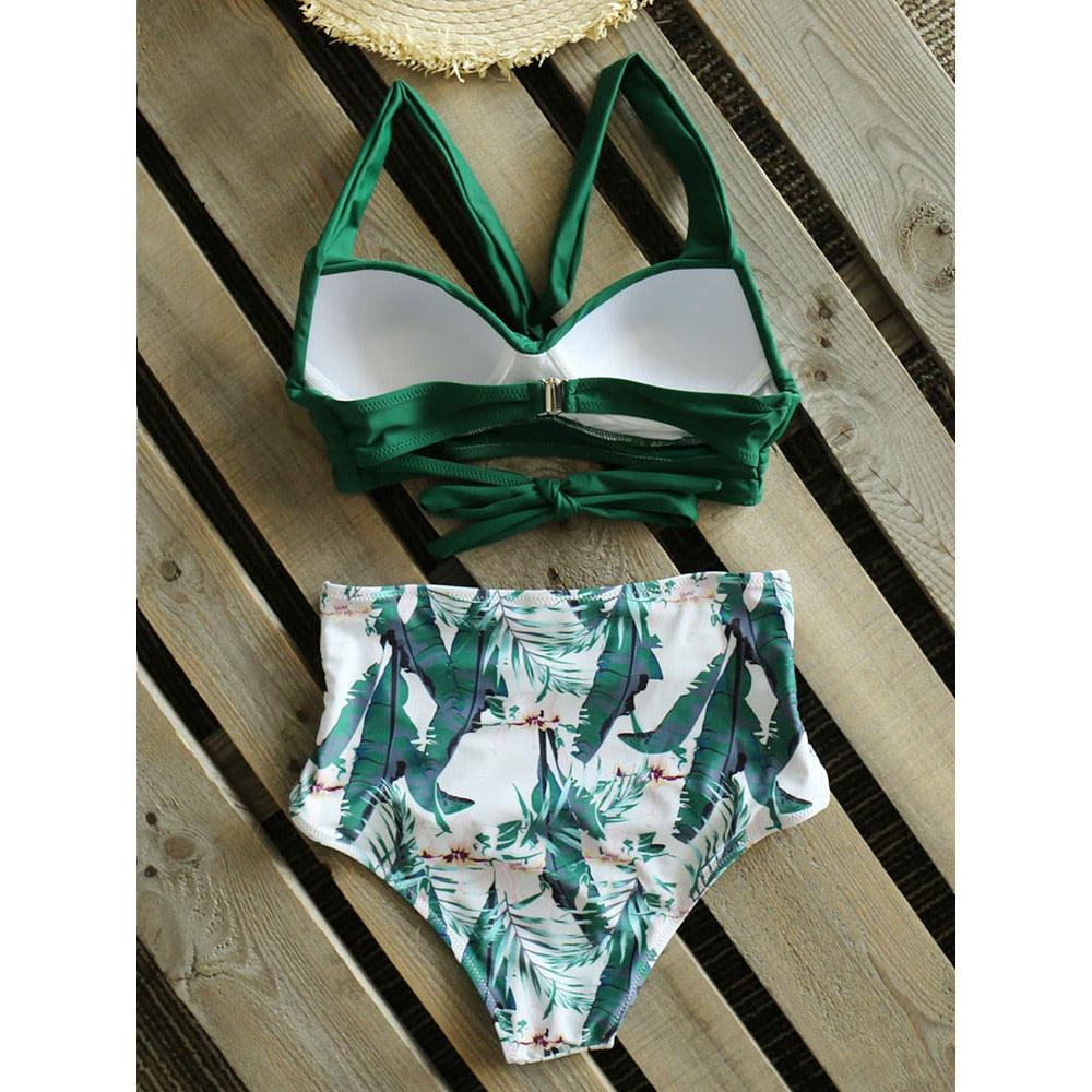 Maillots de bain taille haute, nouveau maillot de bain licou pour femme, ensemble bikini femme imprimé, maillot de bain d'été deux pièces pour femme, maillots de bain taille haute avec bas de bikini à licou et à enrouler.