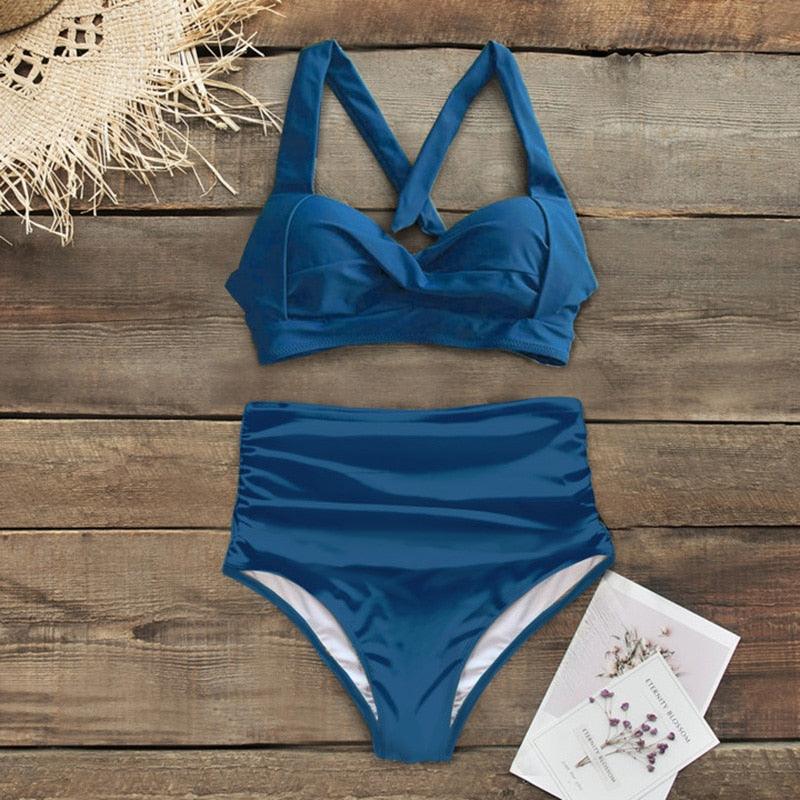 Maillots de bain taille haute, nouveau maillot de bain licou pour femme, ensemble bikini femme imprimé, maillot de bain d'été deux pièces pour femme, maillots de bain taille haute avec bas de bikini à licou et à enrouler.