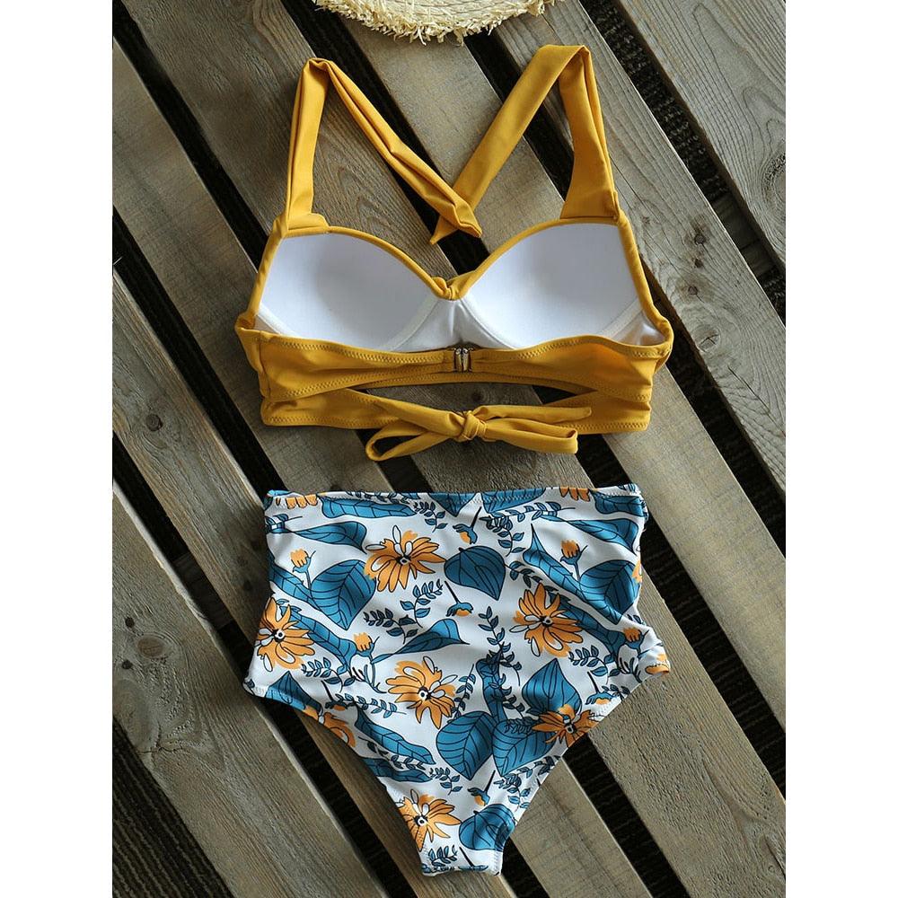 Maillots de bain taille haute, nouveau maillot de bain licou pour femme, ensemble bikini femme imprimé, maillot de bain d'été deux pièces pour femme, maillots de bain taille haute avec bas de bikini à licou et à enrouler.