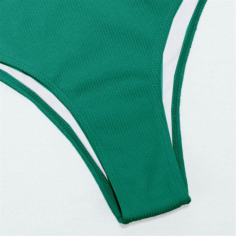Maillots de bain côtelés taille haute pour femmes, bikinis push-up pour femmes, maillots de bain à col dégagé pour femmes, ensembles de bikinis taille haute 2 pièces, maillots de bain à bretelles unies, ensemble pour femmes