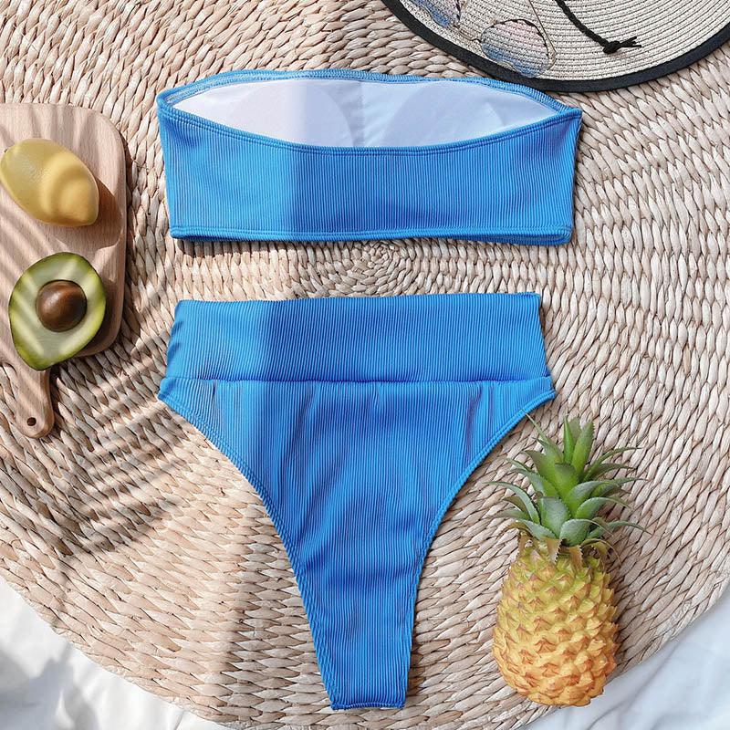 Maillots de bain bikinis taille haute Femme Noir sans bretelles Maillot de bain femme échancré Tenue de plage femme Maillot de bain une pièce à col dégagé, découpe sur le devant et laçage au dos, coupe haute