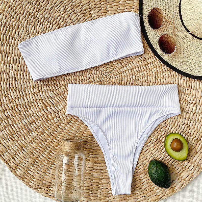 Maillots de bain bikinis taille haute Femme Noir sans bretelles Maillot de bain femme échancré Tenue de plage femme Maillot de bain une pièce à col dégagé, découpe sur le devant et laçage au dos, coupe haute