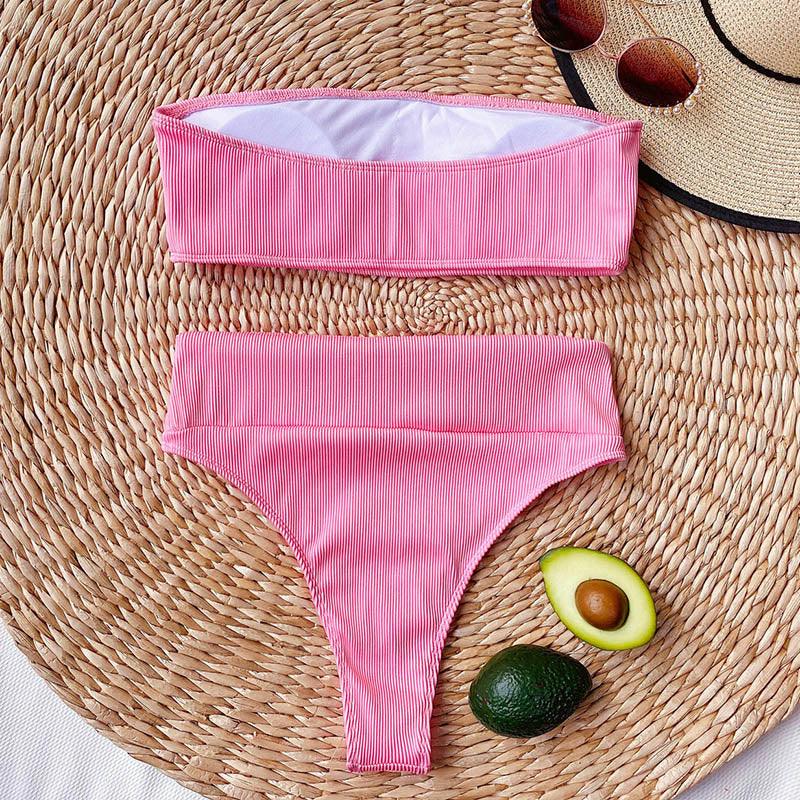 Maillots de bain bikinis taille haute Femme Noir sans bretelles Maillot de bain femme échancré Tenue de plage femme Maillot de bain une pièce à col dégagé, découpe sur le devant et laçage au dos, coupe haute