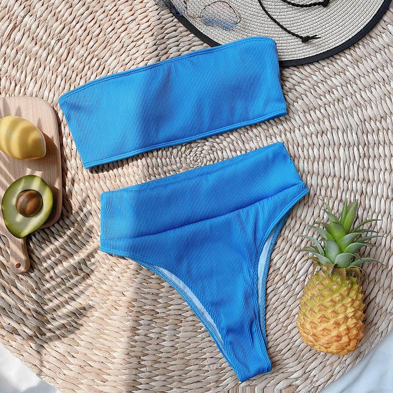 Maillots de bain bikinis taille haute Femme Noir sans bretelles Maillot de bain femme échancré Tenue de plage femme Maillot de bain une pièce à col dégagé, découpe sur le devant et laçage au dos, coupe haute