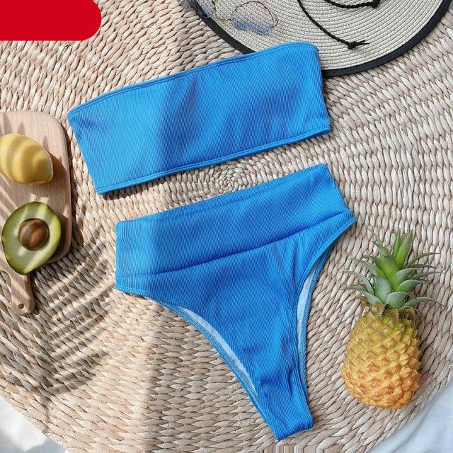 Maillots de bain bikinis taille haute Femme Noir sans bretelles Maillot de bain femme échancré Tenue de plage femme Maillot de bain une pièce à col dégagé, découpe sur le devant et laçage au dos, coupe haute