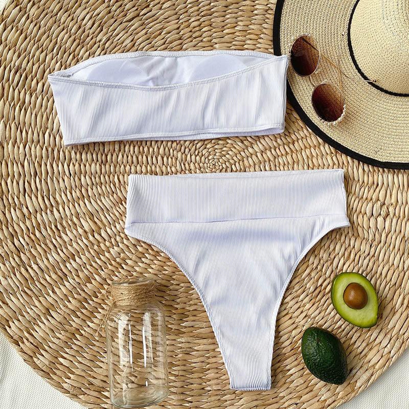 Maillots de bain bikinis taille haute Femme Noir sans bretelles Maillot de bain femme échancré Tenue de plage femme Maillot de bain une pièce à col dégagé, découpe sur le devant et laçage au dos, coupe haute